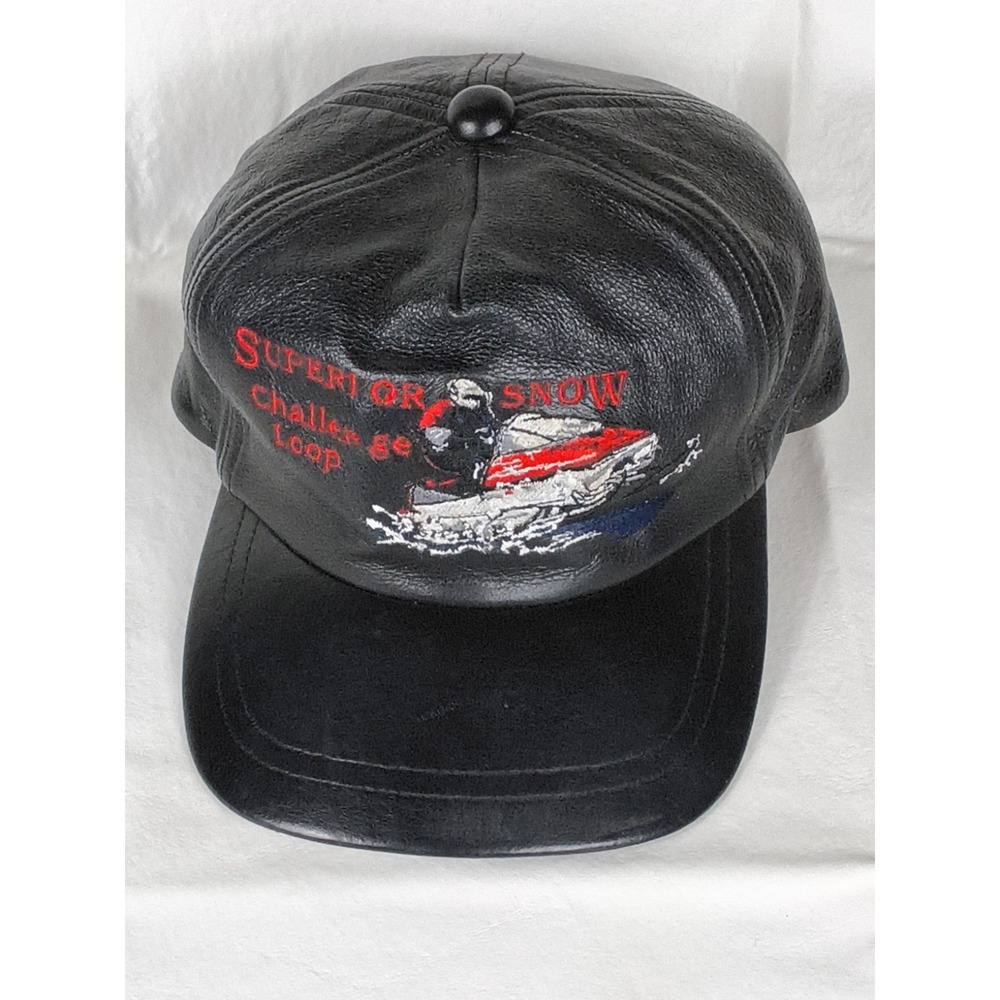 Vintage 100% Leather AJM Hat Superior Snow Challenge Loop 1990's